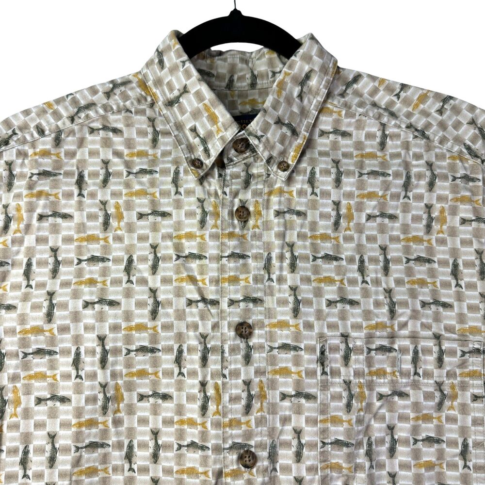 Woolrich Shirt Mens Medium Brown Long Sleeve Outdoor Fishing Button Down Fishing